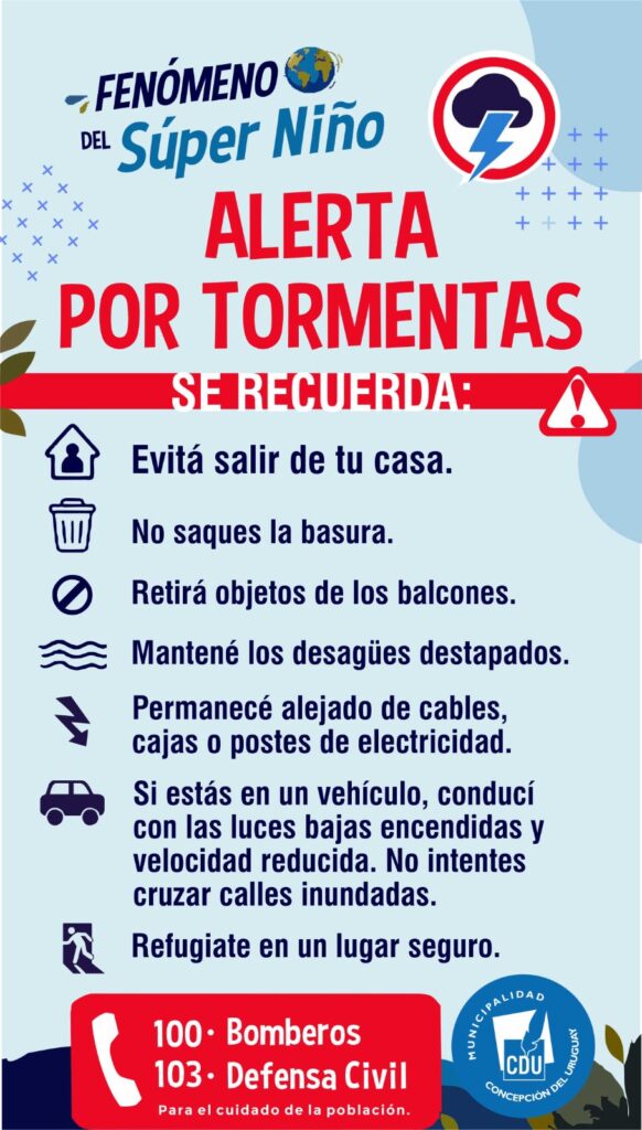 Concepción del Uruguay refuerza la prevención por el fenómeno Súper Niño y alerta de tormentas