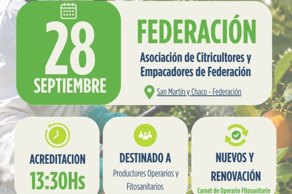 Federación recibirá a una nueva jornada de capacitación para operarios aplicadores de fitosanitarios