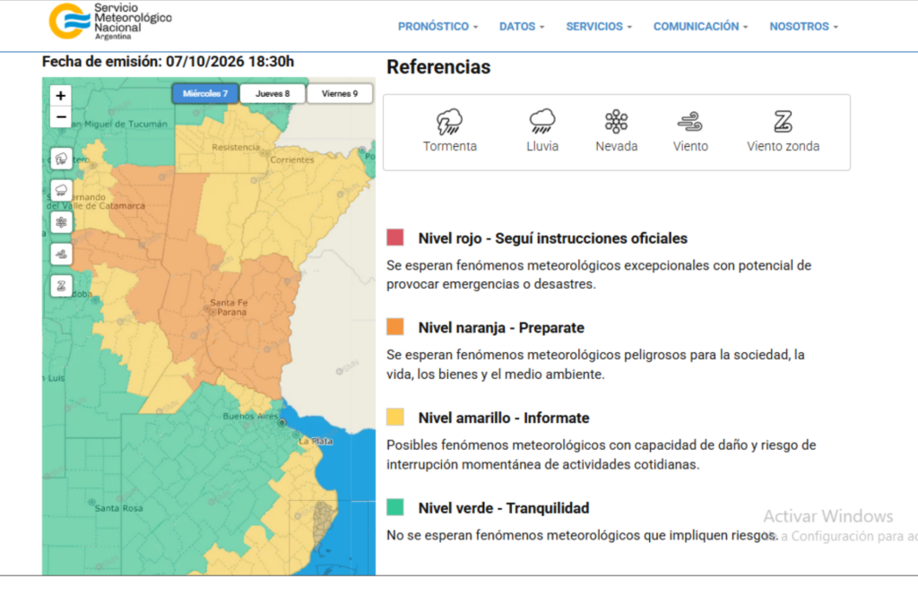 Alerta naranja por tormentas severas en todo el territorio de Entre Ríos